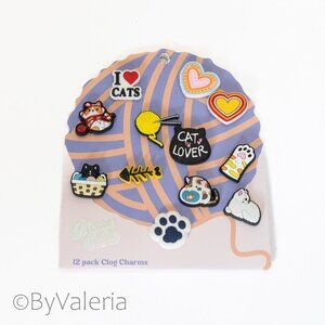 Cat Lover Clogs Shoe Decoration Charms, Set of 12